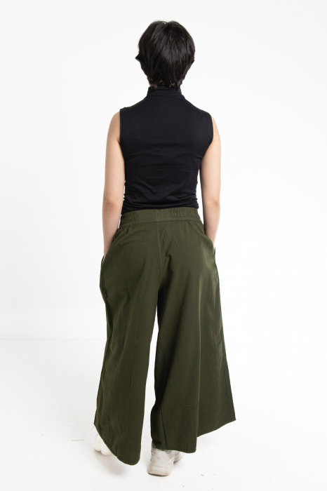 Pantaloni Culottes din Bumbac cu Bandă Elastica in Talie si Buzunare Laterale [5]