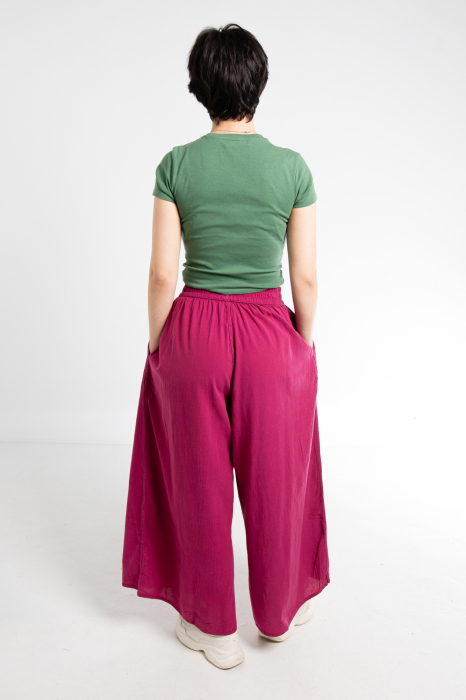 Pantaloni Culottes din Bumbac cu Bandă Elastica in Talie si Buzunare Laterale [4]