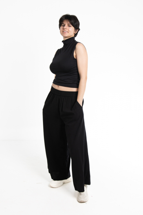 Pantaloni Culottes din Bumbac cu Bandă Elastica in Talie si Buzunare Laterale [3]