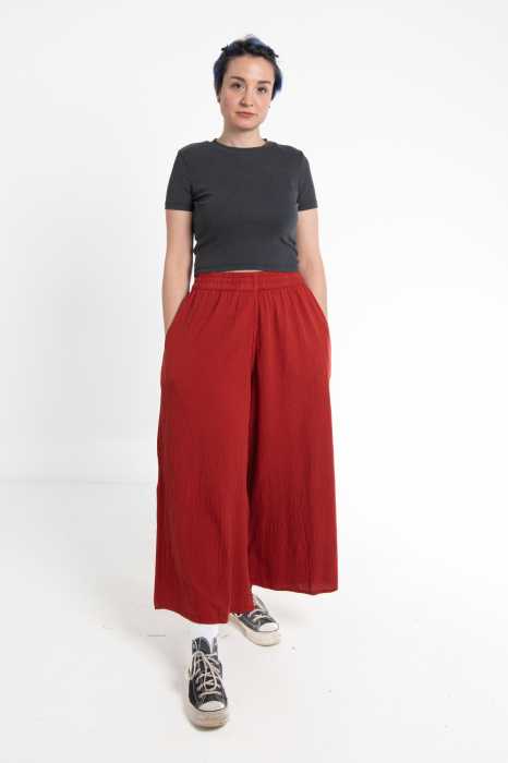 Pantaloni Culottes din Bumbac cu Bandă Elastica in Talie si Buzunare Laterale [2]