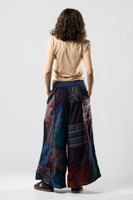 Pantaloni Culottes Patch din Bumbac cu Print - Nuanțe de Albastru [4]