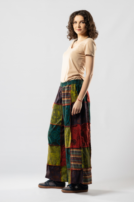 Pantaloni Culottes Patch din Bumbac cu Print - Nuanțe de Verde [3]