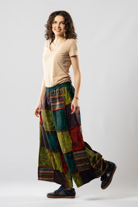 Pantaloni Culottes Patch din Bumbac cu Print - Nuanțe de Verde [5]