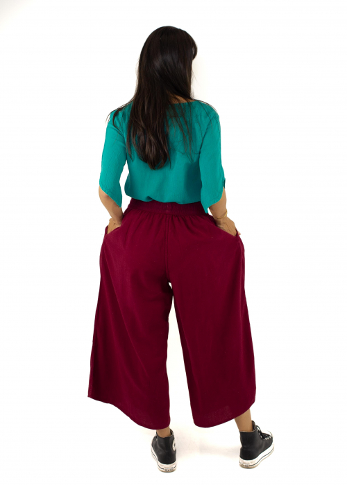 Pantaloni Culottes din Bumbac cu Bandă Elastica in Talie si Buzunare Laterale [2]