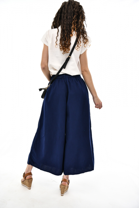 Pantaloni Culottes din Bumbac cu Bandă Elastica in Talie si Buzunare Laterale [3]