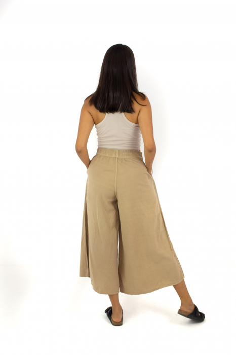 Pantaloni Culottes din Bumbac cu Bandă Elastica in Talie si Buzunare Laterale [3]