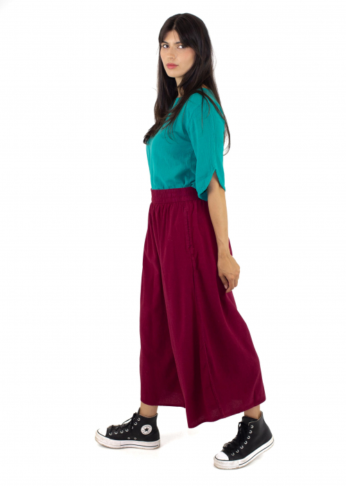 Pantaloni Culottes din Bumbac cu Bandă Elastica in Talie si Buzunare Laterale [4]