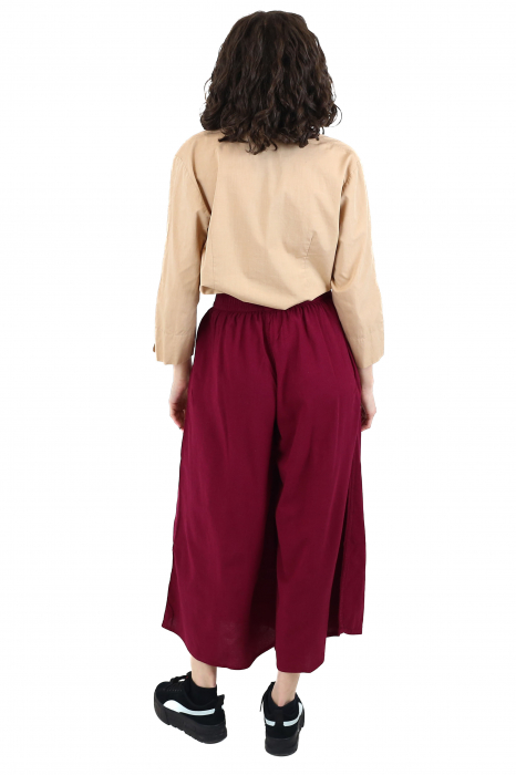 Pantaloni Culottes din Bumbac cu Bandă Elastica in Talie si Buzunare Laterale [5]