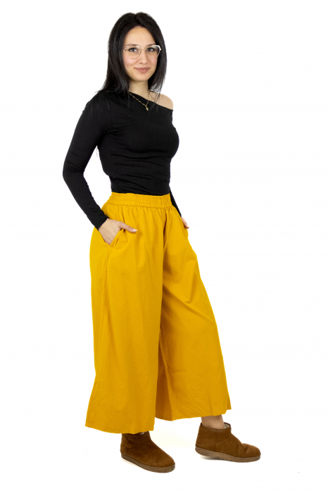 Pantaloni Culottes din Bumbac cu Bandă Elastica in Talie si Buzunare Laterale [3]