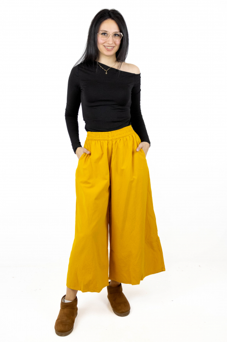 Pantaloni Culottes din Bumbac cu Bandă Elastica in Talie si Buzunare Laterale [2]