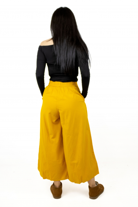 Pantaloni Culottes din Bumbac cu Bandă Elastica in Talie si Buzunare Laterale [4]