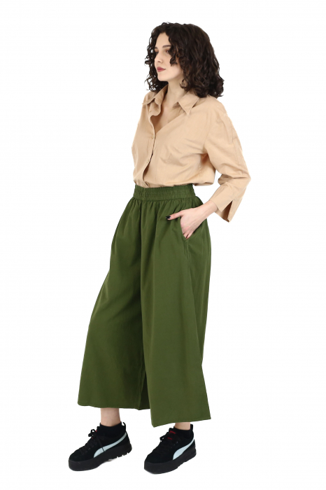 Pantaloni Culottes din Bumbac cu Bandă Elastica in Talie si Buzunare Laterale [5]