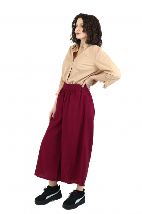 Pantaloni Culottes din Bumbac cu Bandă Elastica in Talie si Buzunare Laterale [3]