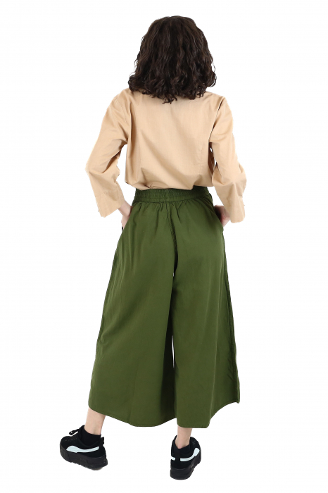 Pantaloni Culottes din Bumbac cu Bandă Elastica in Talie si Buzunare Laterale [3]