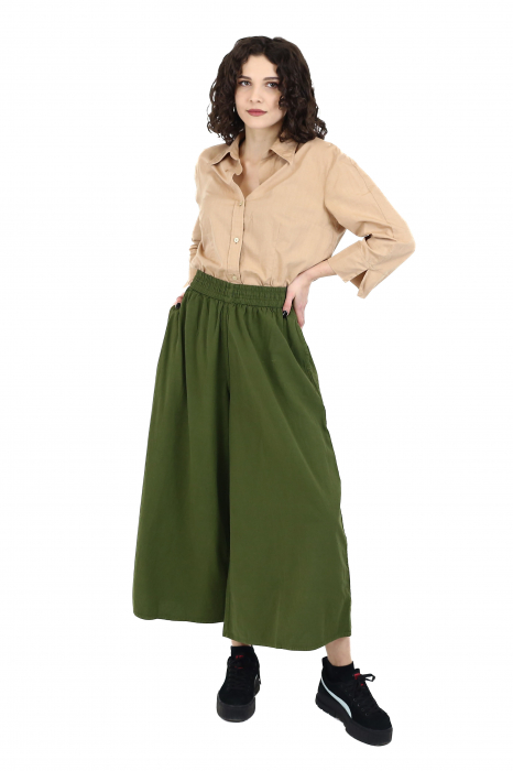 Pantaloni Culottes din Bumbac cu Bandă Elastica in Talie si Buzunare Laterale [4]