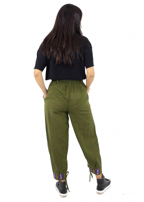 Pantaloni din bumbac cu brau etno - verde [3]