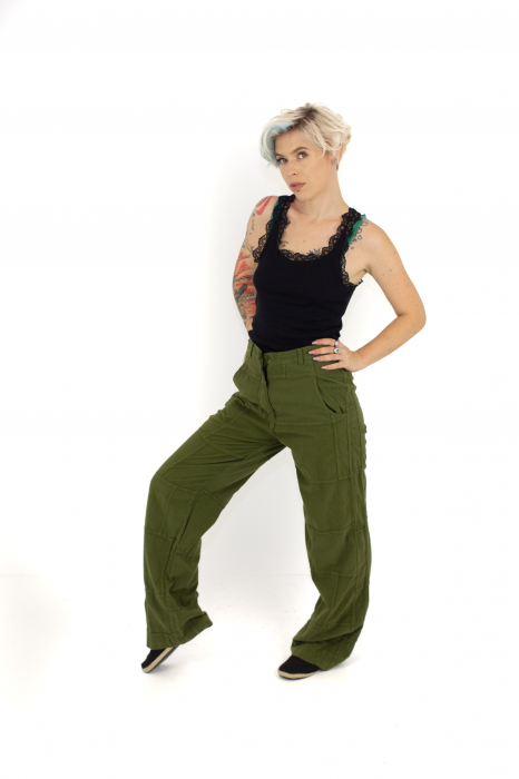 Pantaloni din bumbac cu inchidere prin fermoar - Khaki [5]