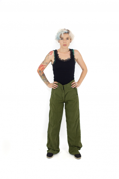 Pantaloni din bumbac cu inchidere prin fermoar - Khaki [3]