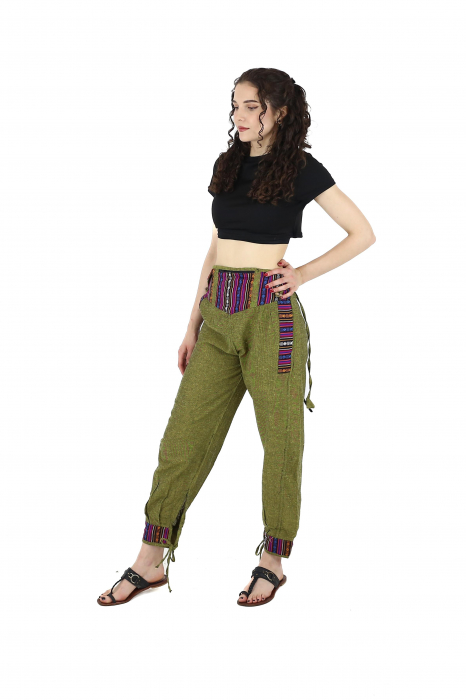 Pantaloni din bumbac cu motive etno - Visiniu [3]