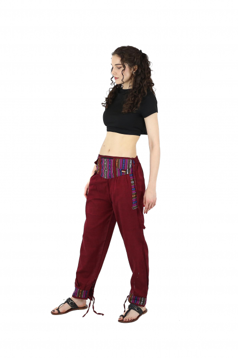 Pantaloni din bumbac cu motive etno - Visiniu [3]