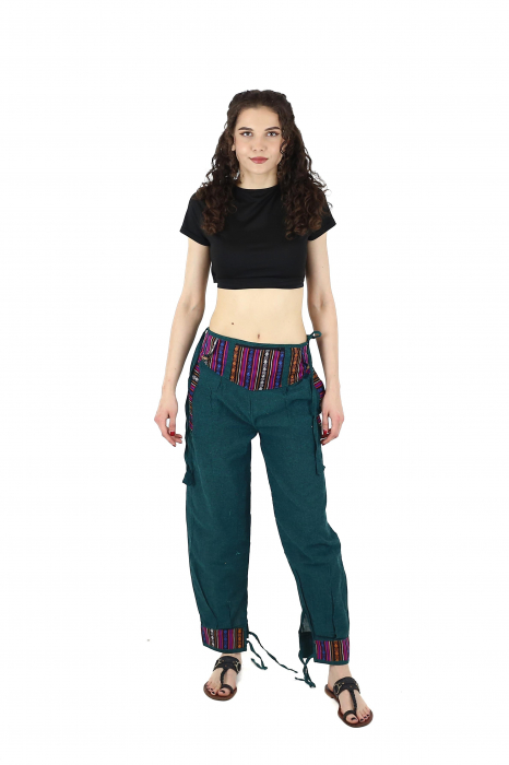 Pantaloni din bumbac cu motive etno - Visiniu [2]