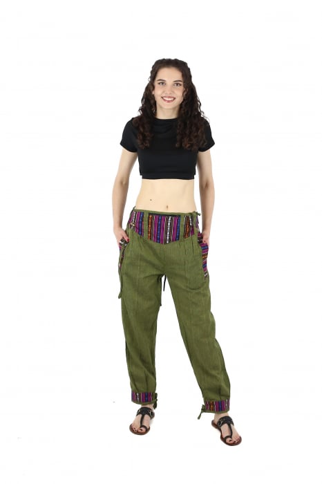 Pantaloni din bumbac cu motive etno - Visiniu [2]