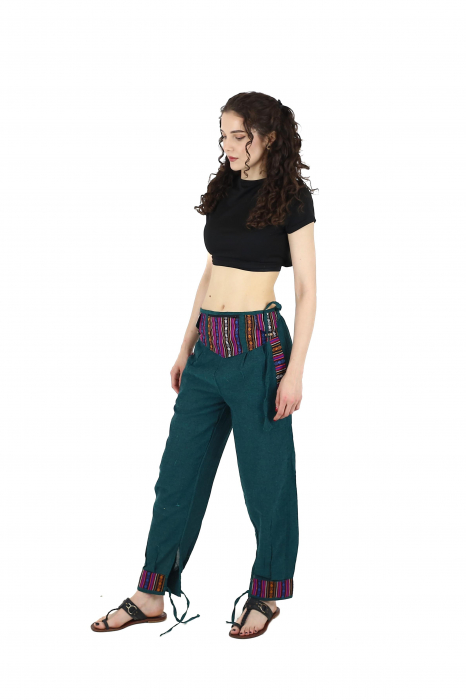 Pantaloni din bumbac cu motive etno - Visiniu [3]