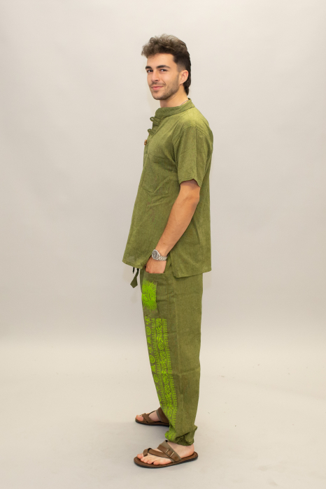 Pantaloni din bumbac cu print OM și buzunare frontale - Negru [6]