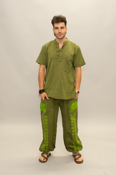 Pantaloni din bumbac cu print OM și buzunare frontale - Negru [4]