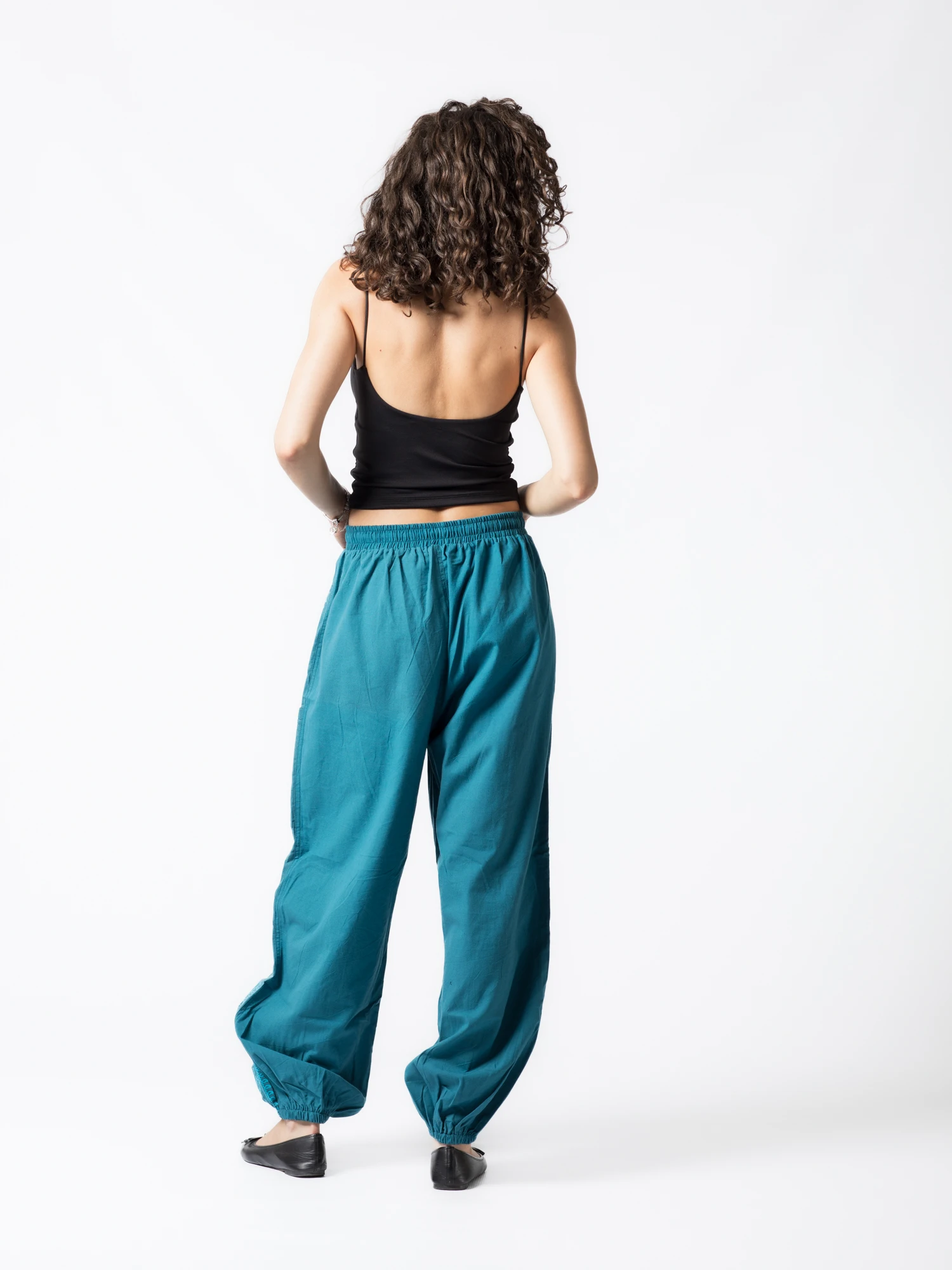 Pantaloni din bumbac cu print OM și buzunare frontale - Negru [4]
