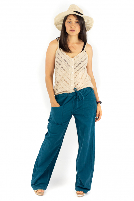 Pantaloni din bumbac drepti cu buzunare - Khaki [2]