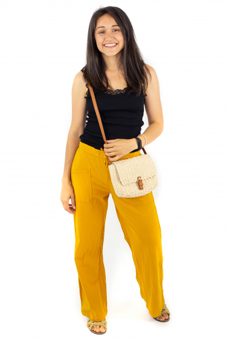 Pantaloni din bumbac drepti cu buzunare - Khaki [2]