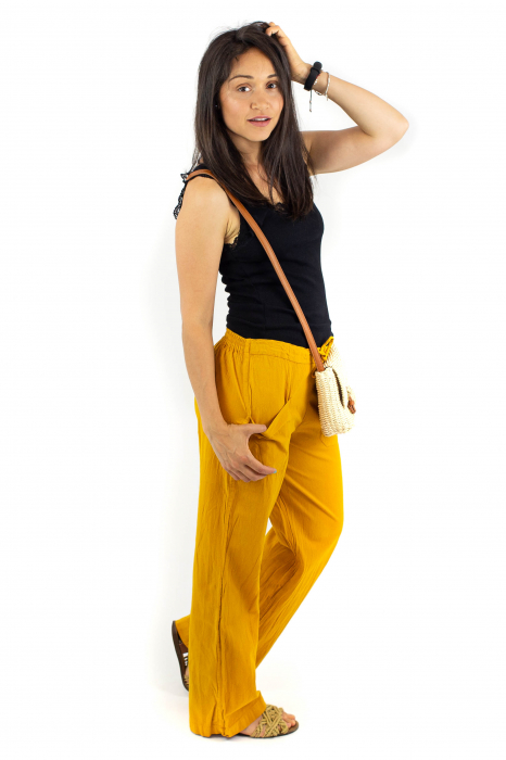 Pantaloni din bumbac drepti cu buzunare - Khaki [3]