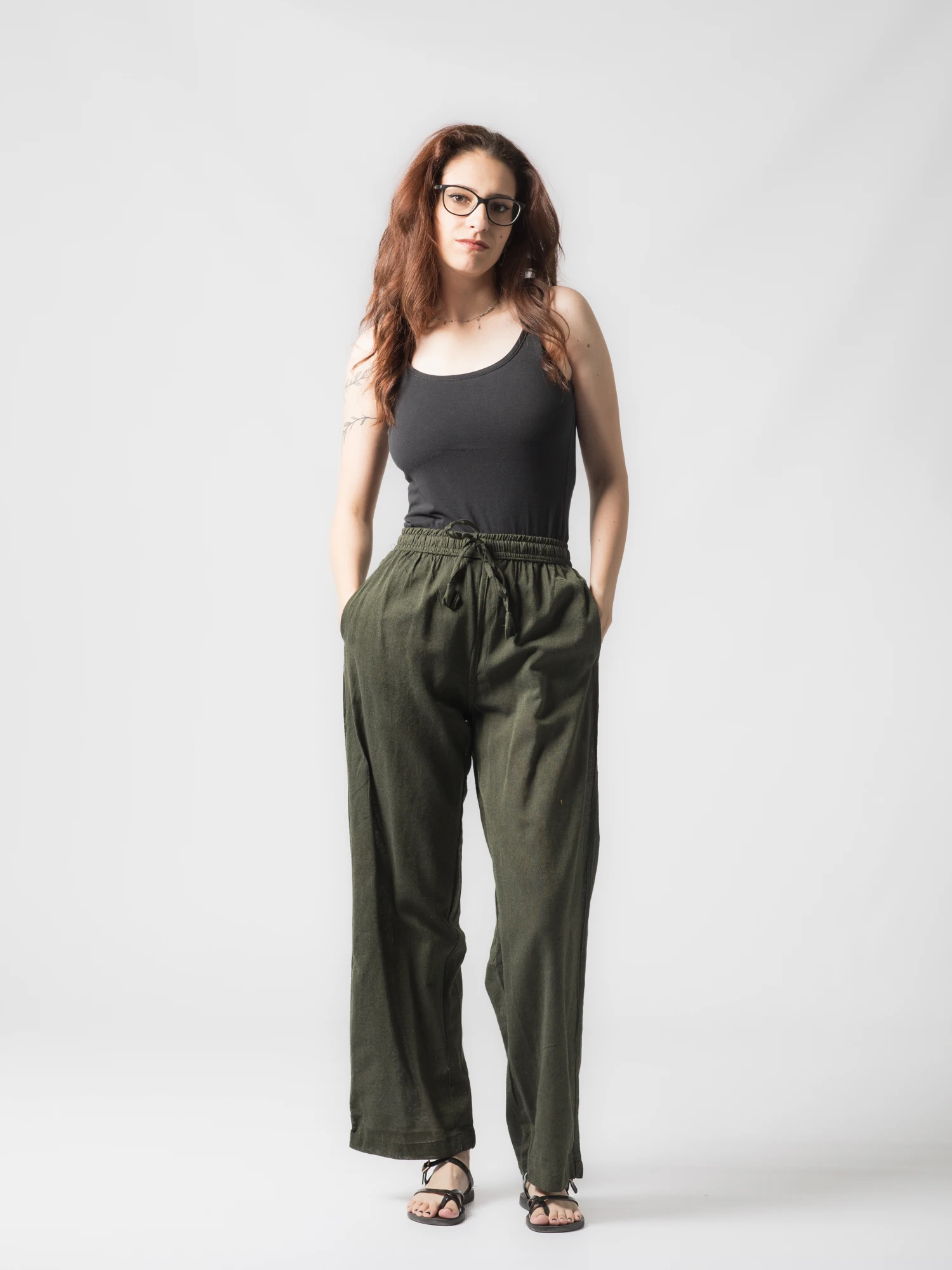 Pantaloni din bumbac drepti cu snur - Gri [2]
