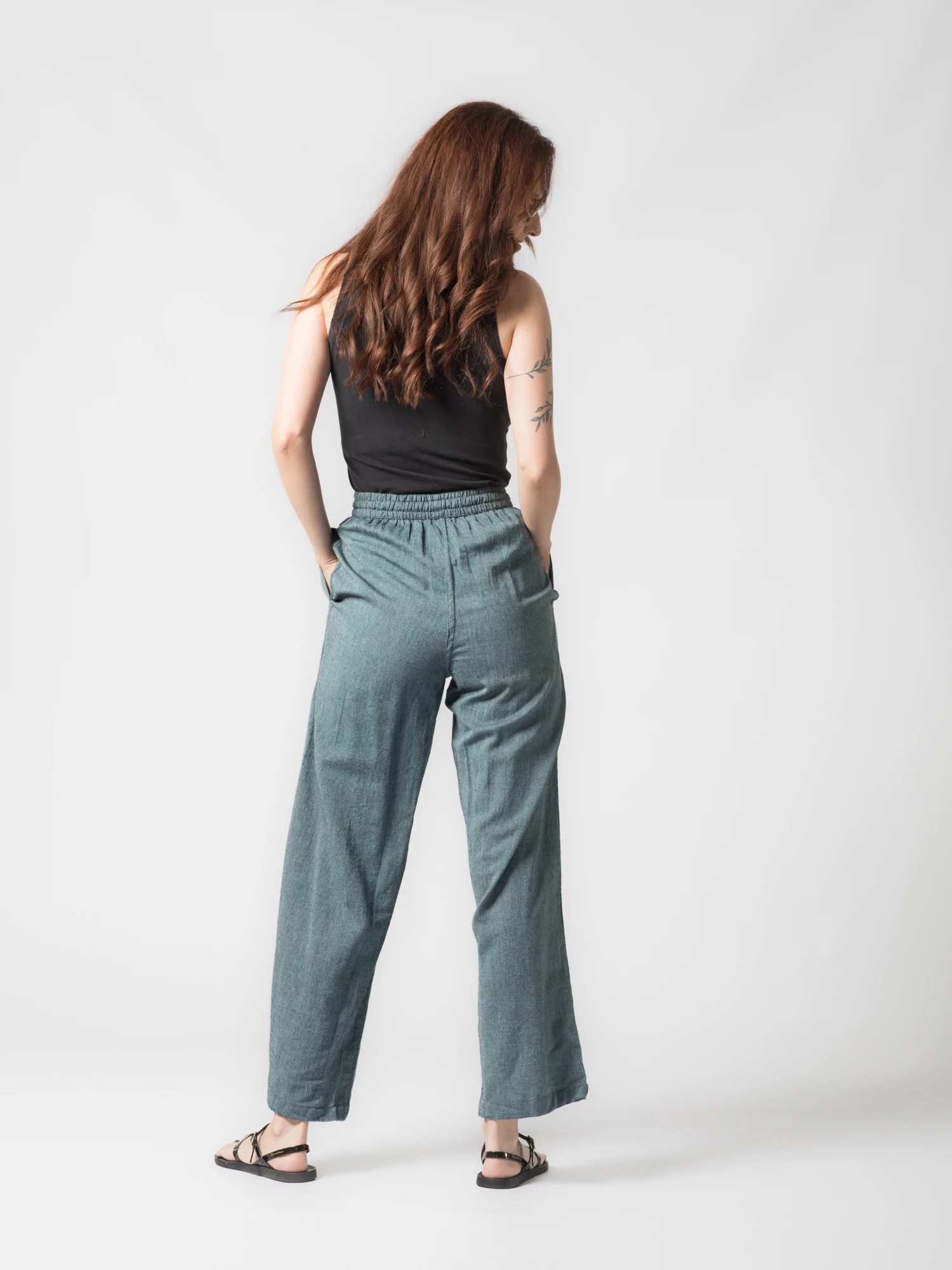 Pantaloni din bumbac drepti cu snur - Gri [5]