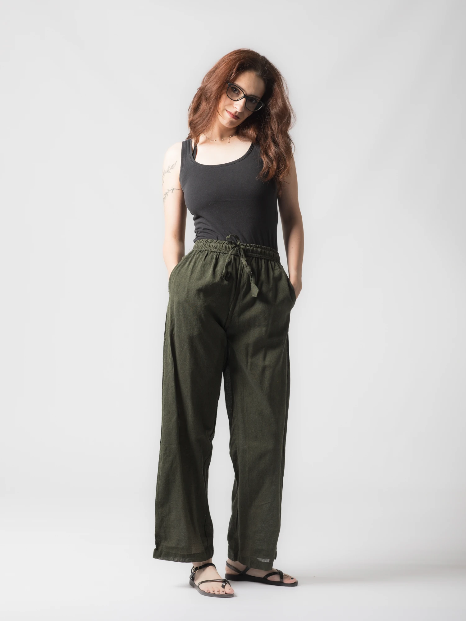 Pantaloni din bumbac drepti cu snur - Gri [6]
