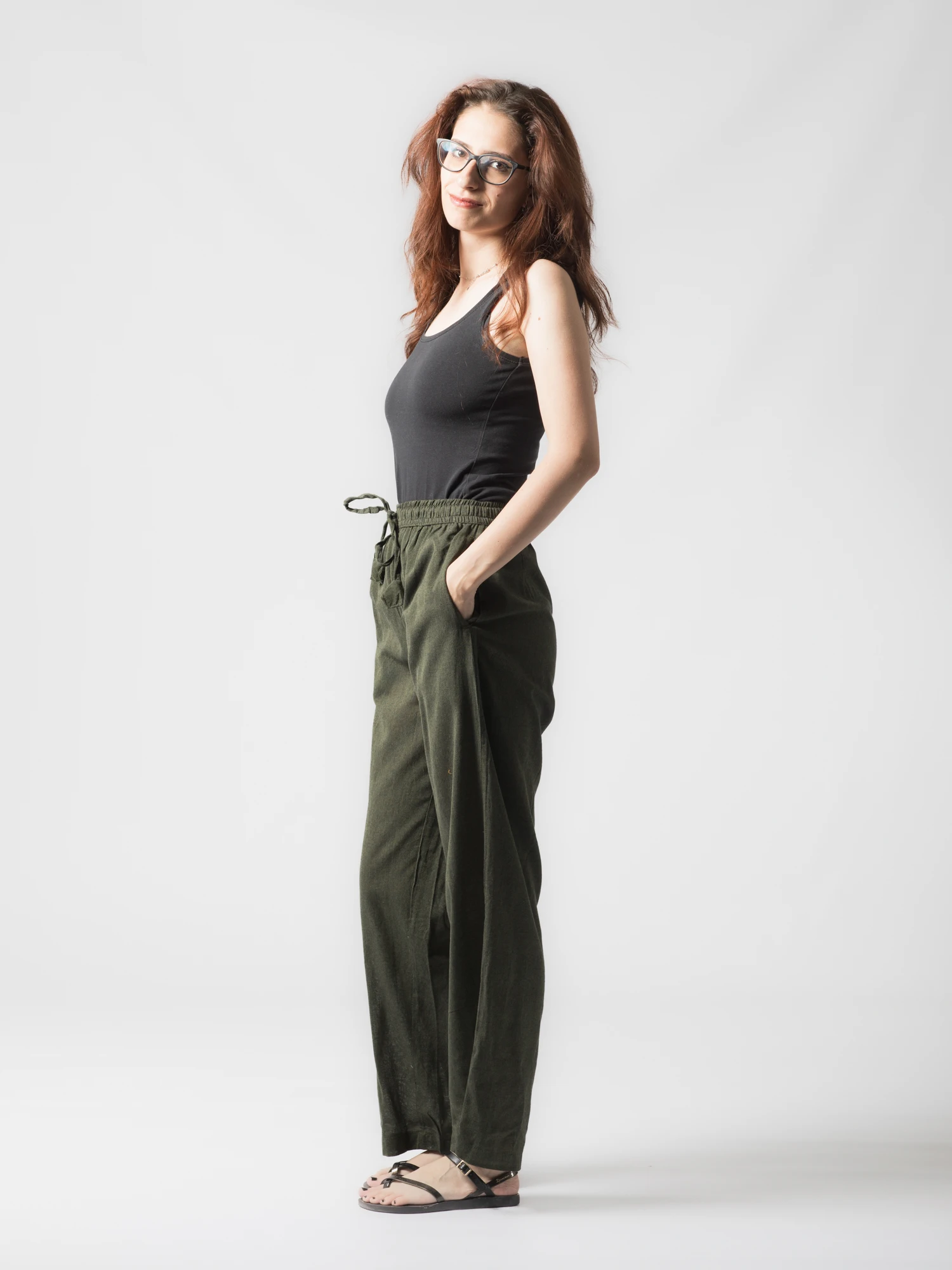 Pantaloni din bumbac drepti cu snur - Gri [3]