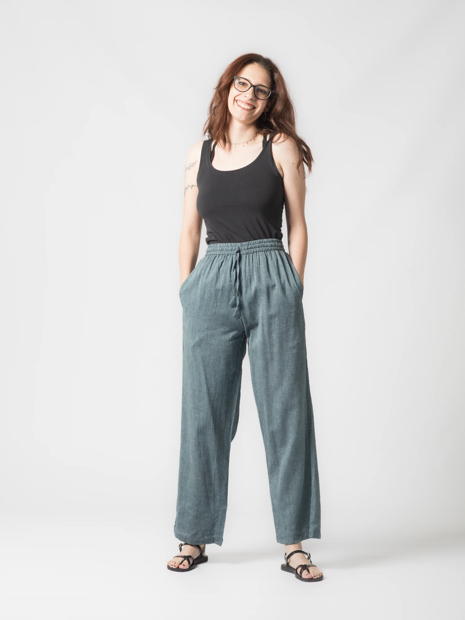 Pantaloni din bumbac drepti cu snur - Gri [6]
