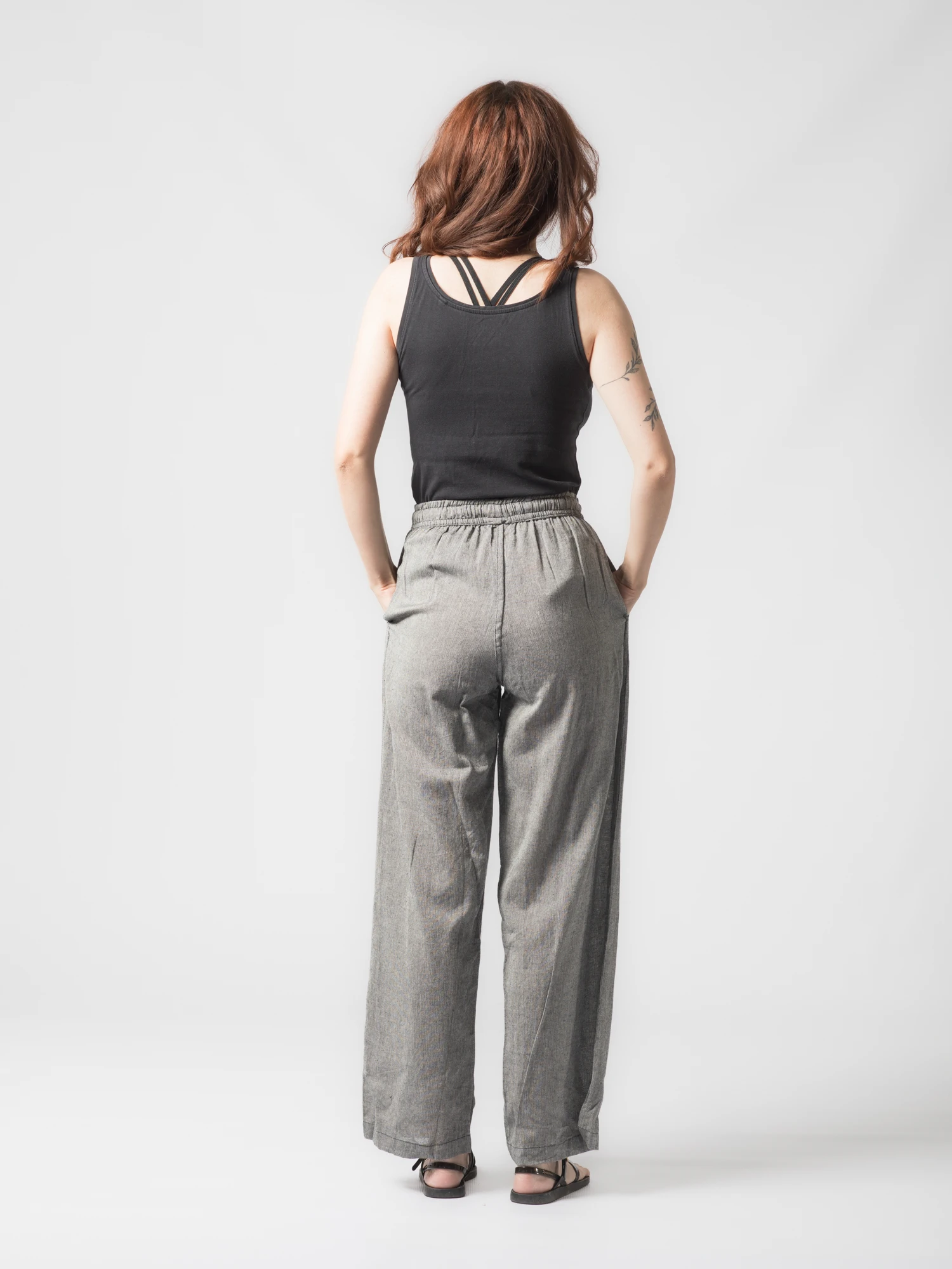 Pantaloni din bumbac drepti cu snur - Gri [14]