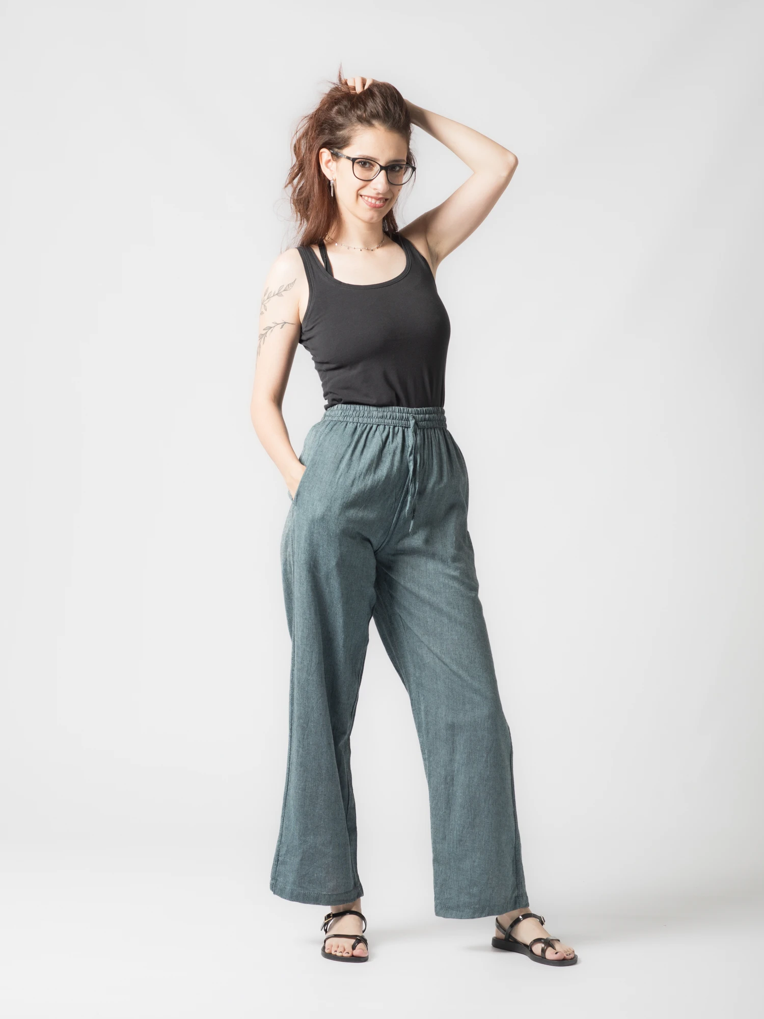 Pantaloni din bumbac drepti cu snur - Gri [8]