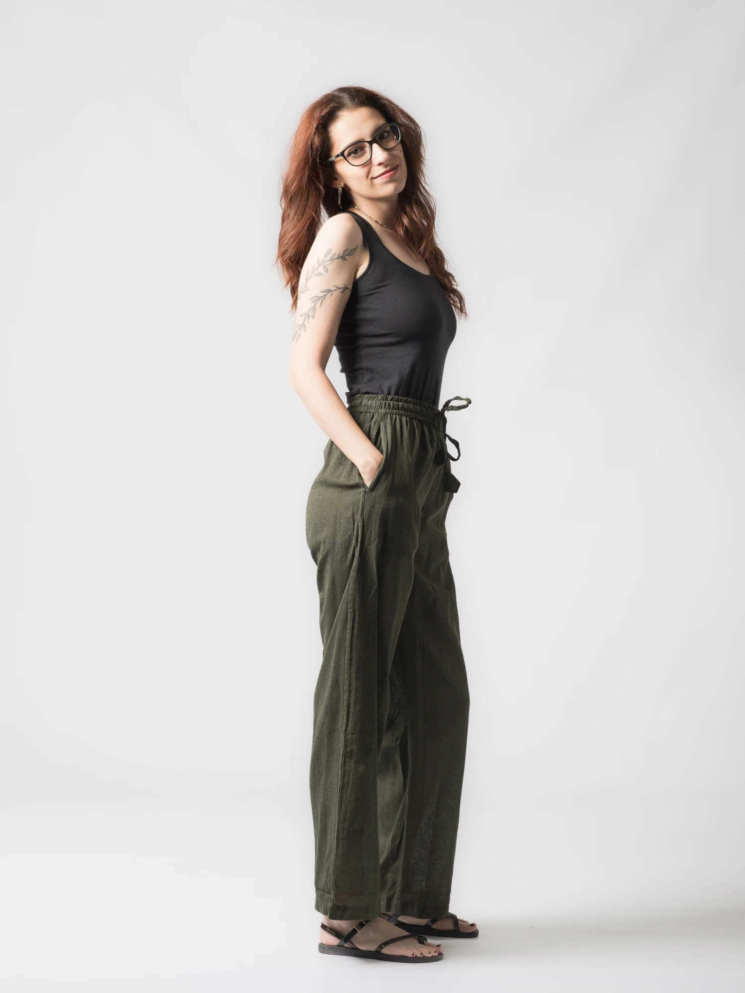 Pantaloni din bumbac drepti cu snur - Gri [4]