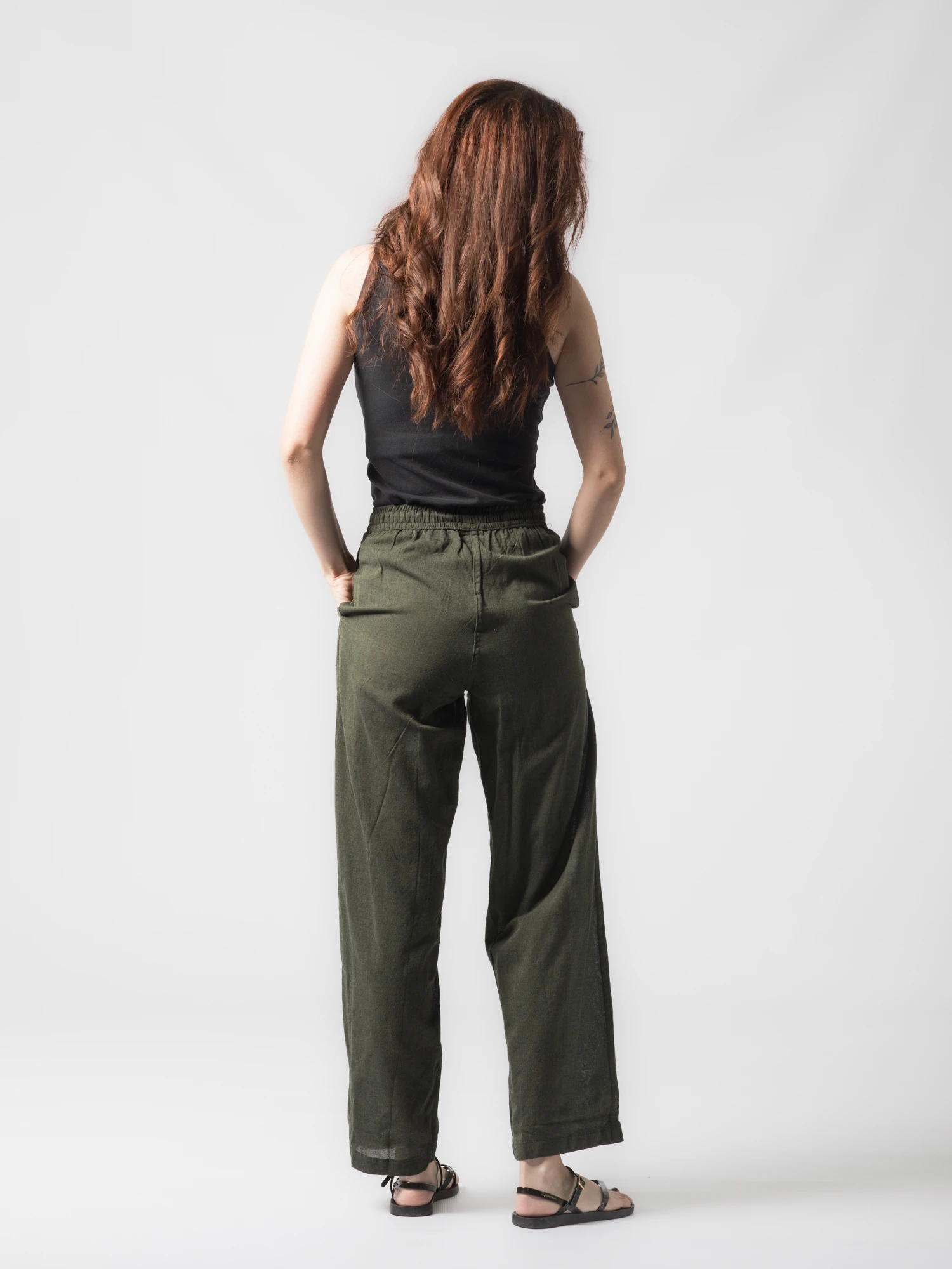 Pantaloni din bumbac drepti cu snur - Gri [5]