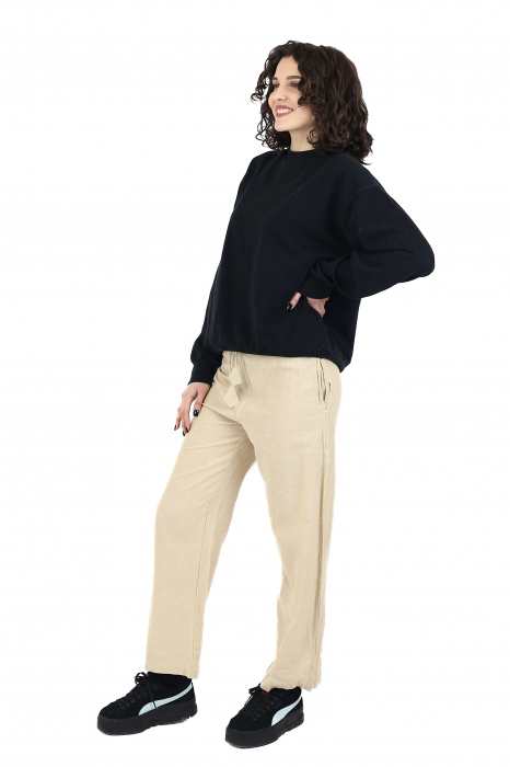 Pantaloni din bumbac drepti cu snur - Gri [3]