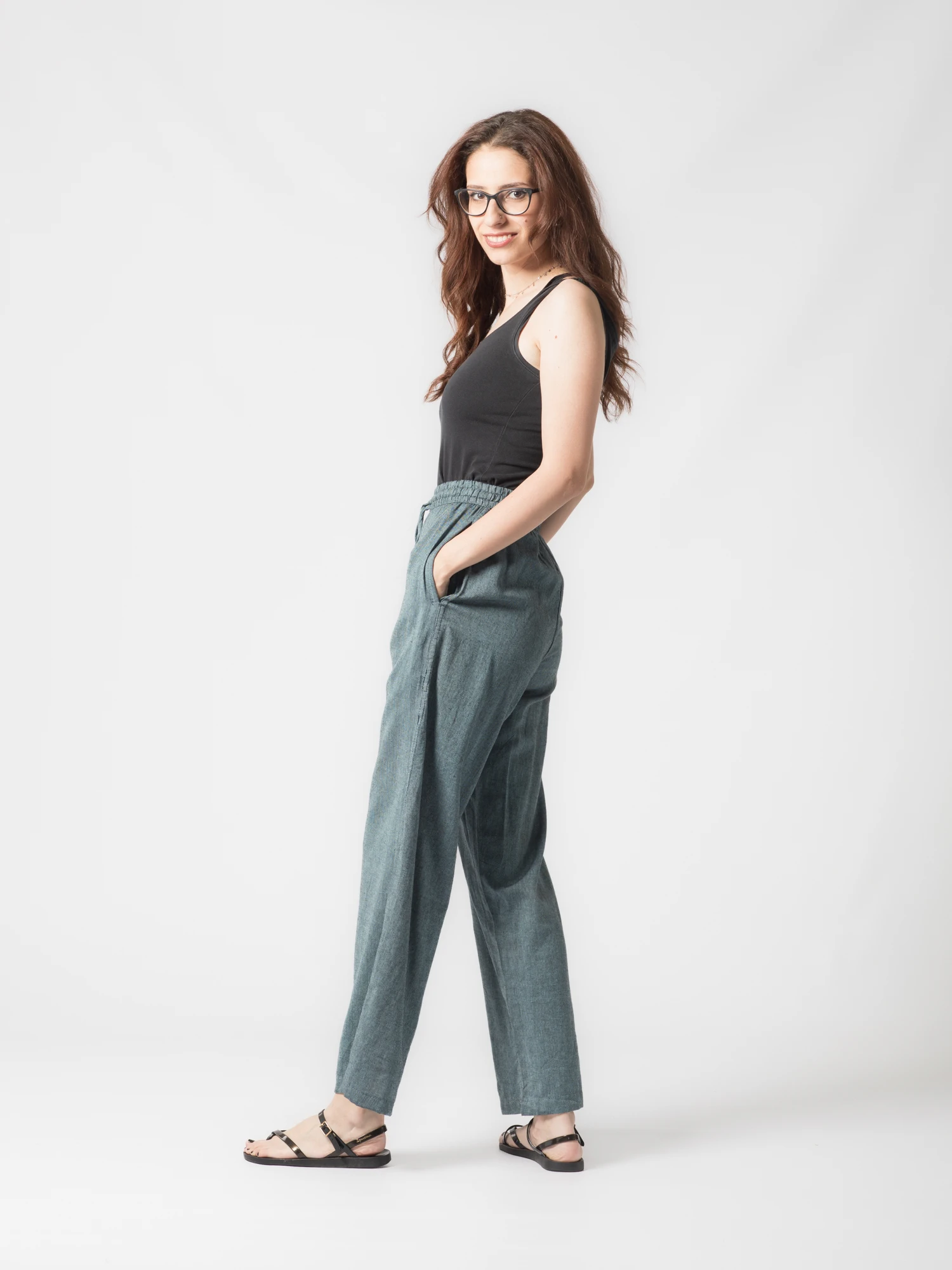 Pantaloni din bumbac drepti cu snur - Gri [4]
