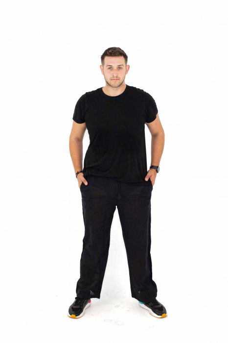 Pantaloni din bumbac drepti cu snur - Gri [3]