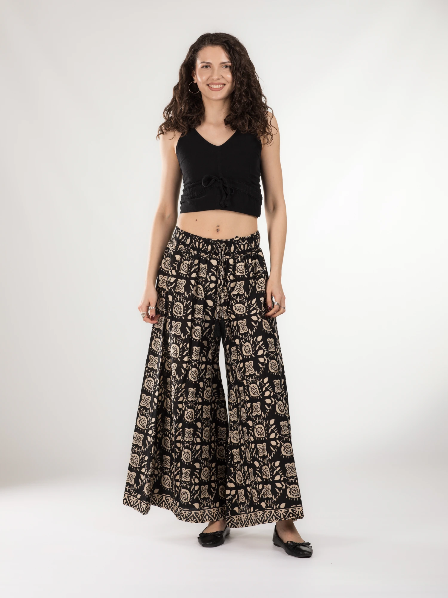 Pantaloni din bumbac evazati cu elastic si snur in talie - Model 15 [2]