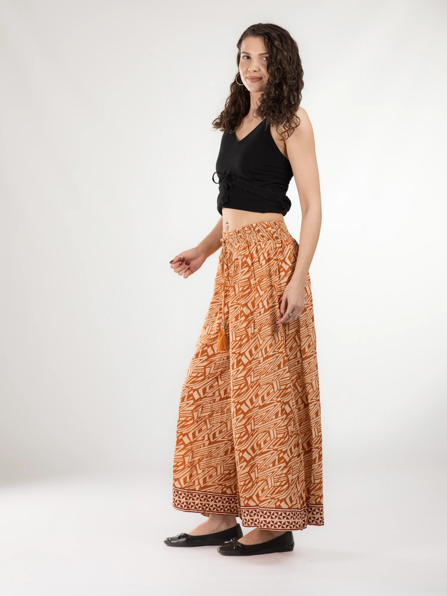 Pantaloni din bumbac evazati cu elastic si snur in talie - Model 17 [3]