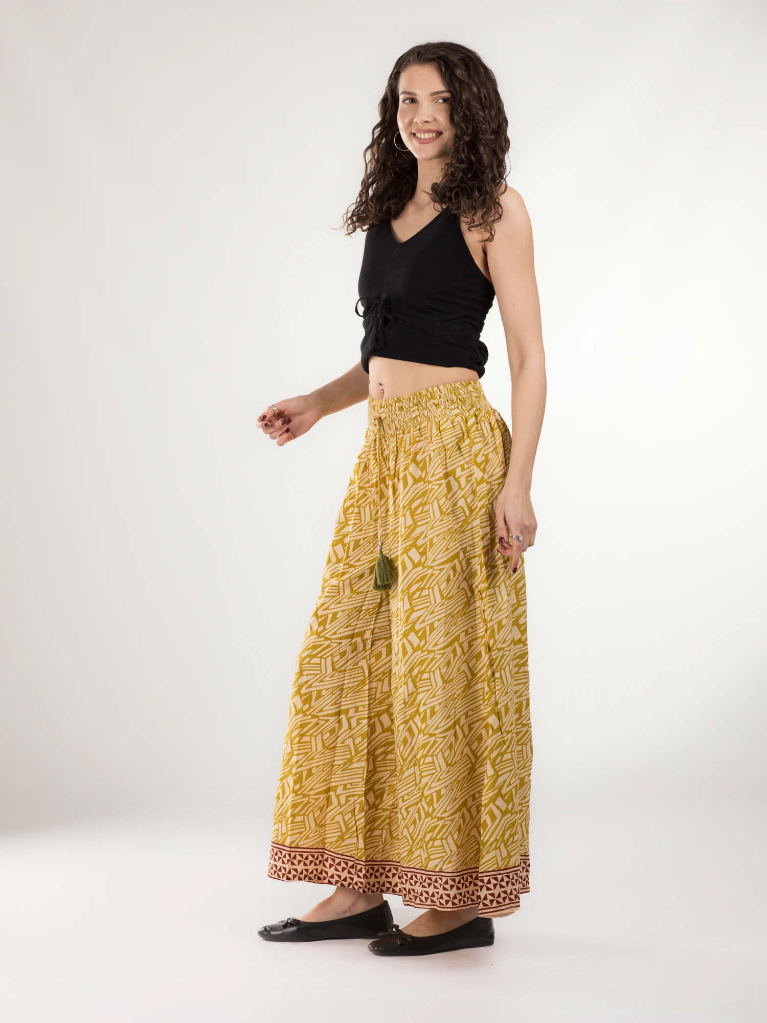 Pantaloni din bumbac evazati cu elastic si snur in talie - Model 20 [3]