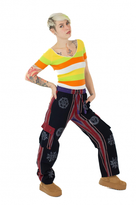 Pantaloni din bumbac shyama - block printing - mov [2]