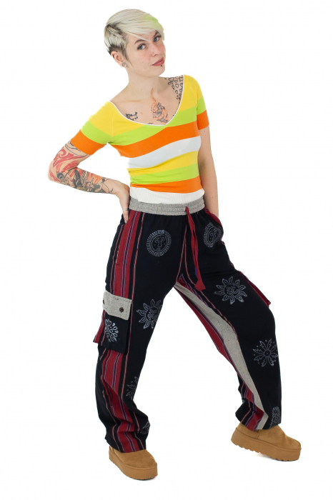 Pantaloni din bumbac shyama - block printing - negru [3]